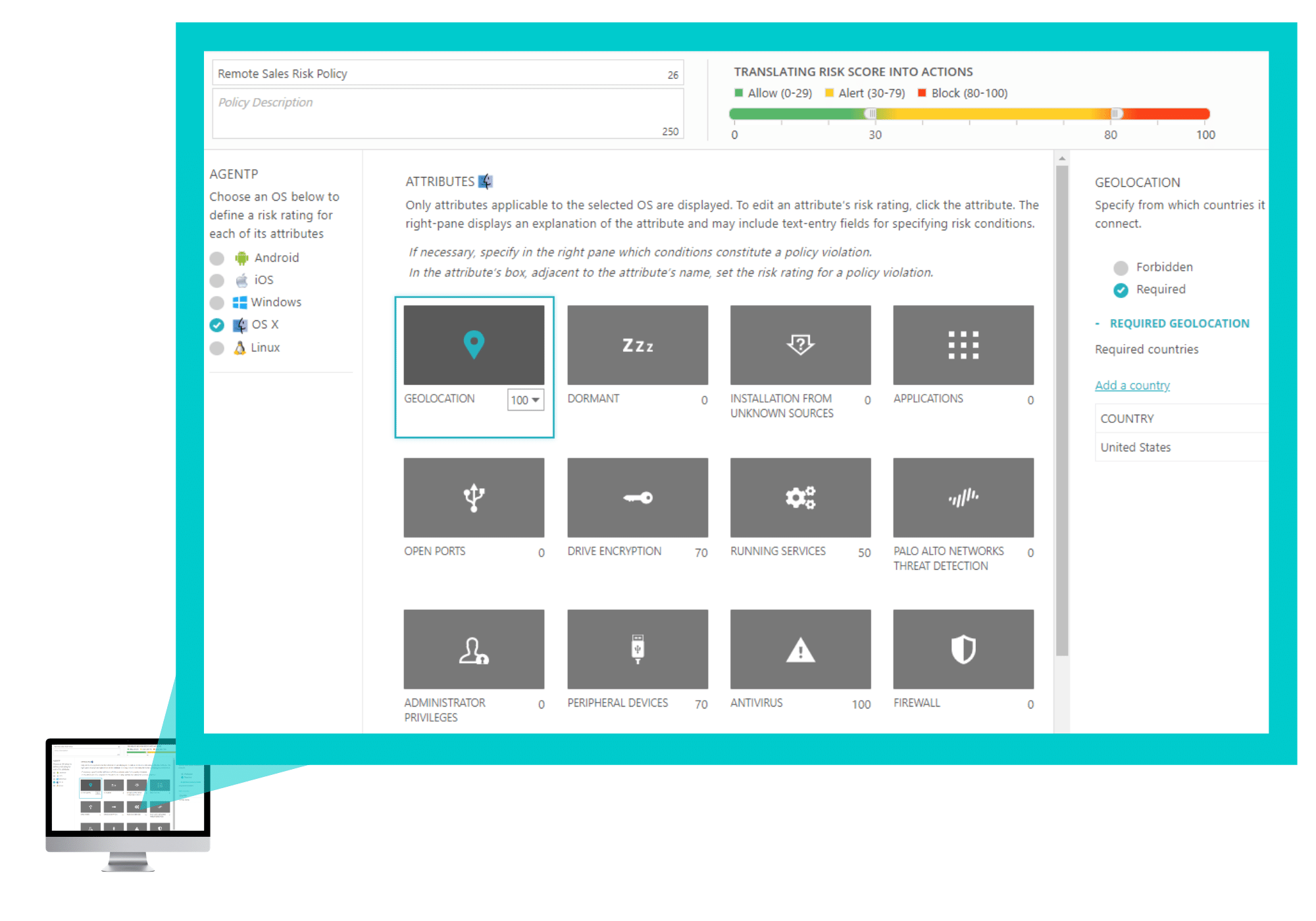 setting risk assessment policies for Windows, MAC OS X, Linux, iOS and Android in Portnox CLEAR