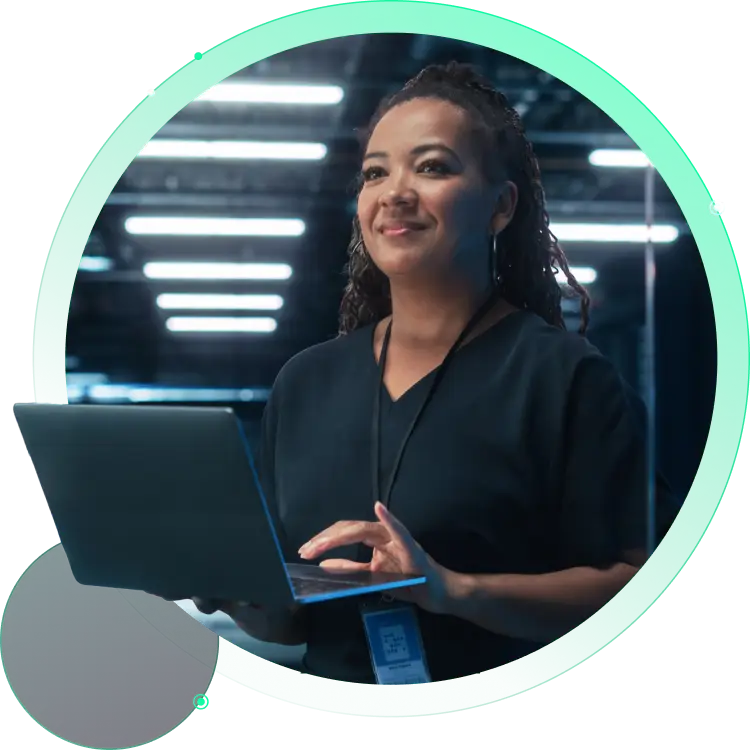 Woman working from a remote location on a laptop.