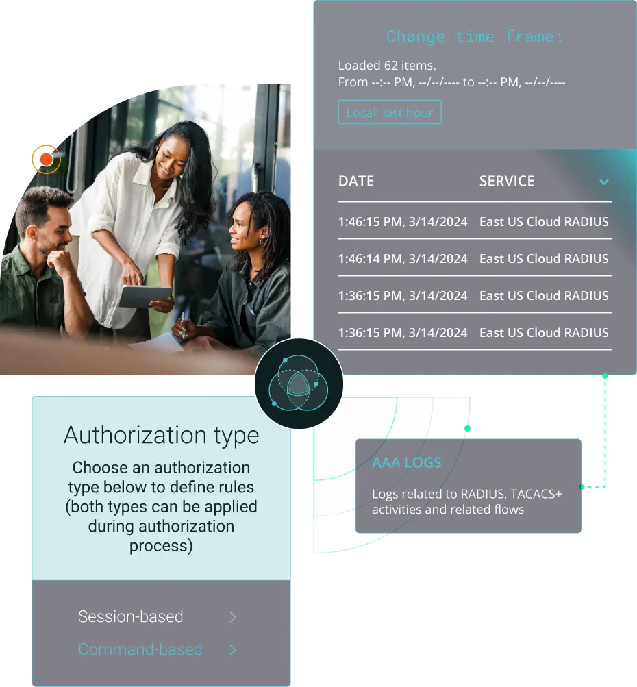 Hero image showing session based timeout and AAA logs for TACACS+